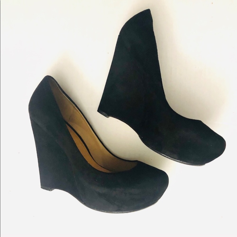 L.A.M.B. Black suede platform wedges
